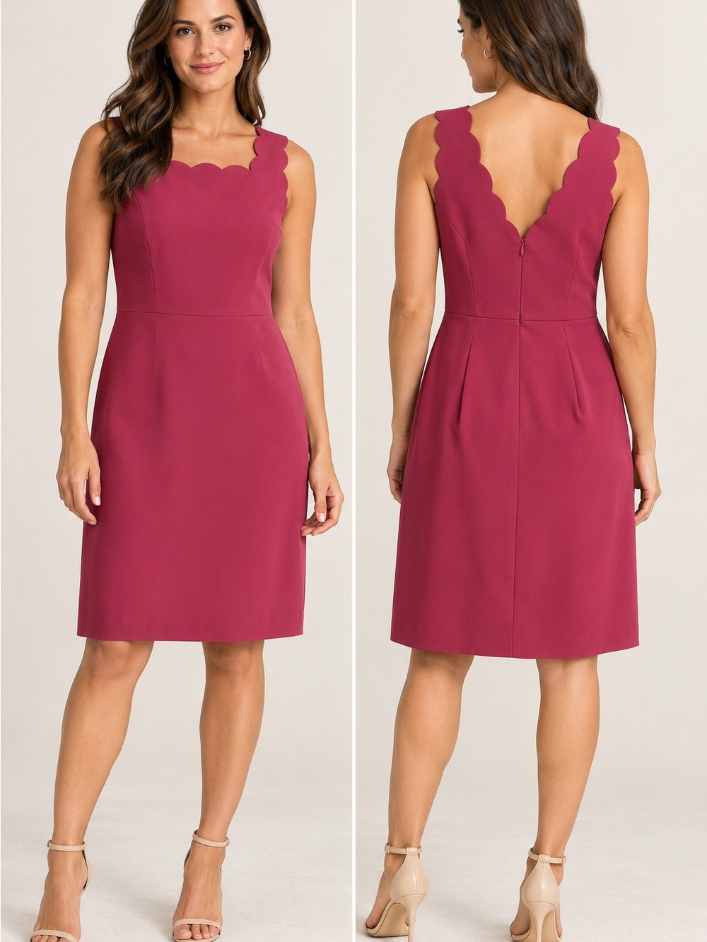 LOFT Raspberry Scallop Sheath Dress